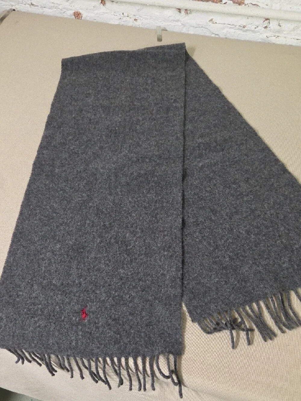 Polo by Ralph Lauren Gray Wool Scarf with Red Pony Logo